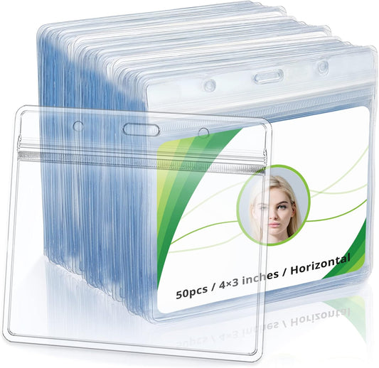 50Pcs Clear Plastic Horizontal Name ID Card Badge Holders,4x3 Inches