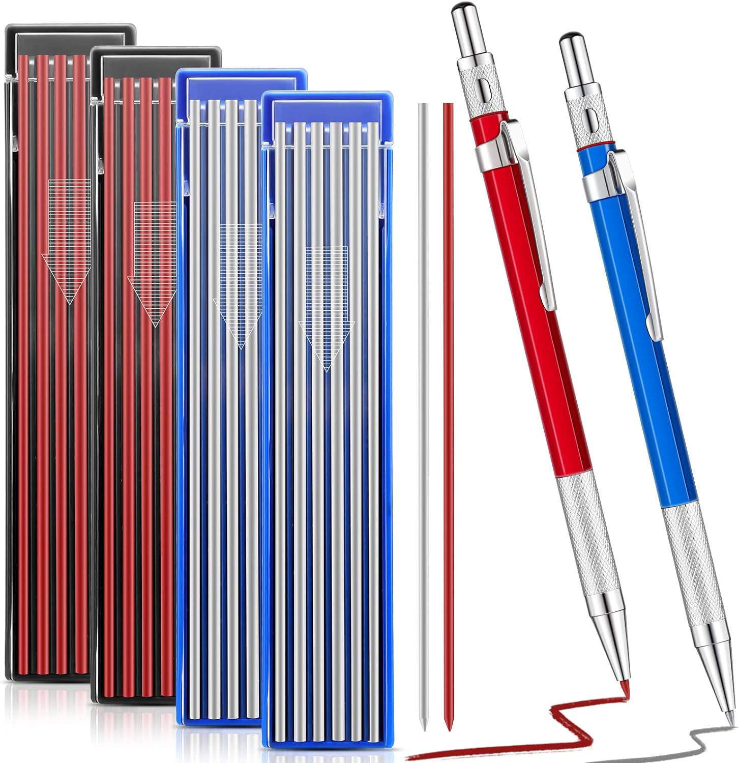 2Pcs Welders Mechanical Pencils with 48PCS Round Refills