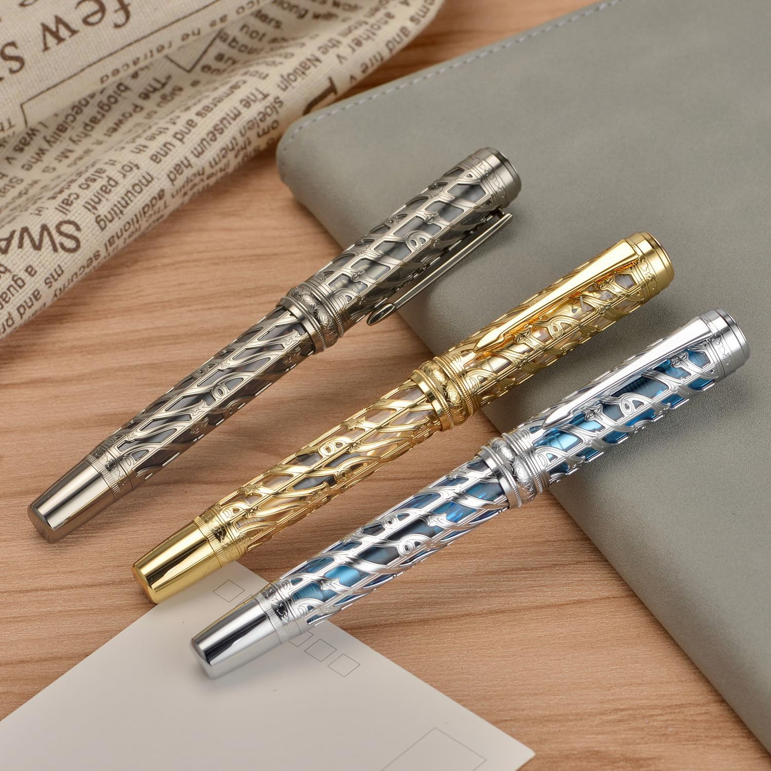 Hongdian A6 Piston Fountain Pen Fine Soft Nib,Hollow Skeleton & Resin Pen