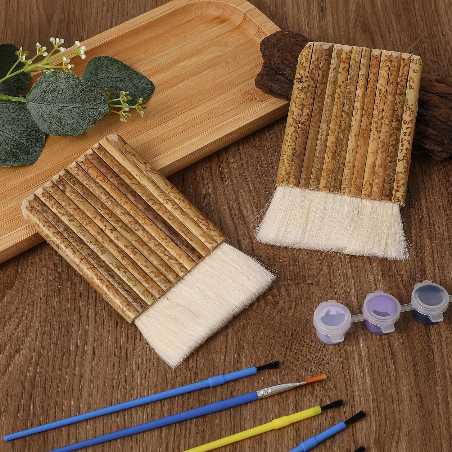 2Pcs Hake Blender Bamboo Painting Brushes