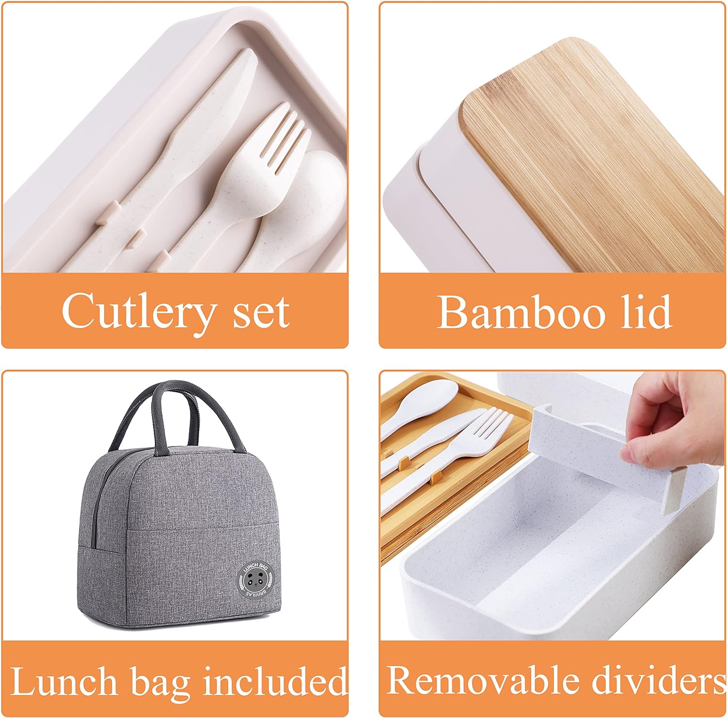 Japanese Bamboo Bento Lunch Box with Compartments and Utensils