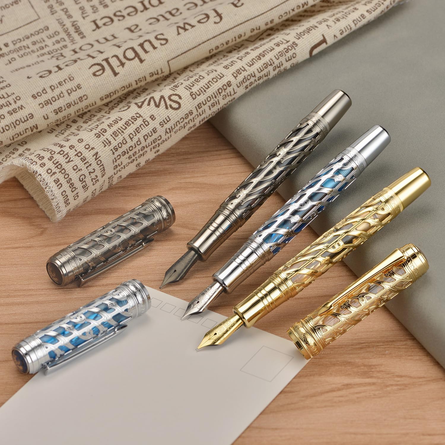 Hongdian A6 Piston Fountain Pen Fine Soft Nib,Hollow Skeleton & Resin Pen