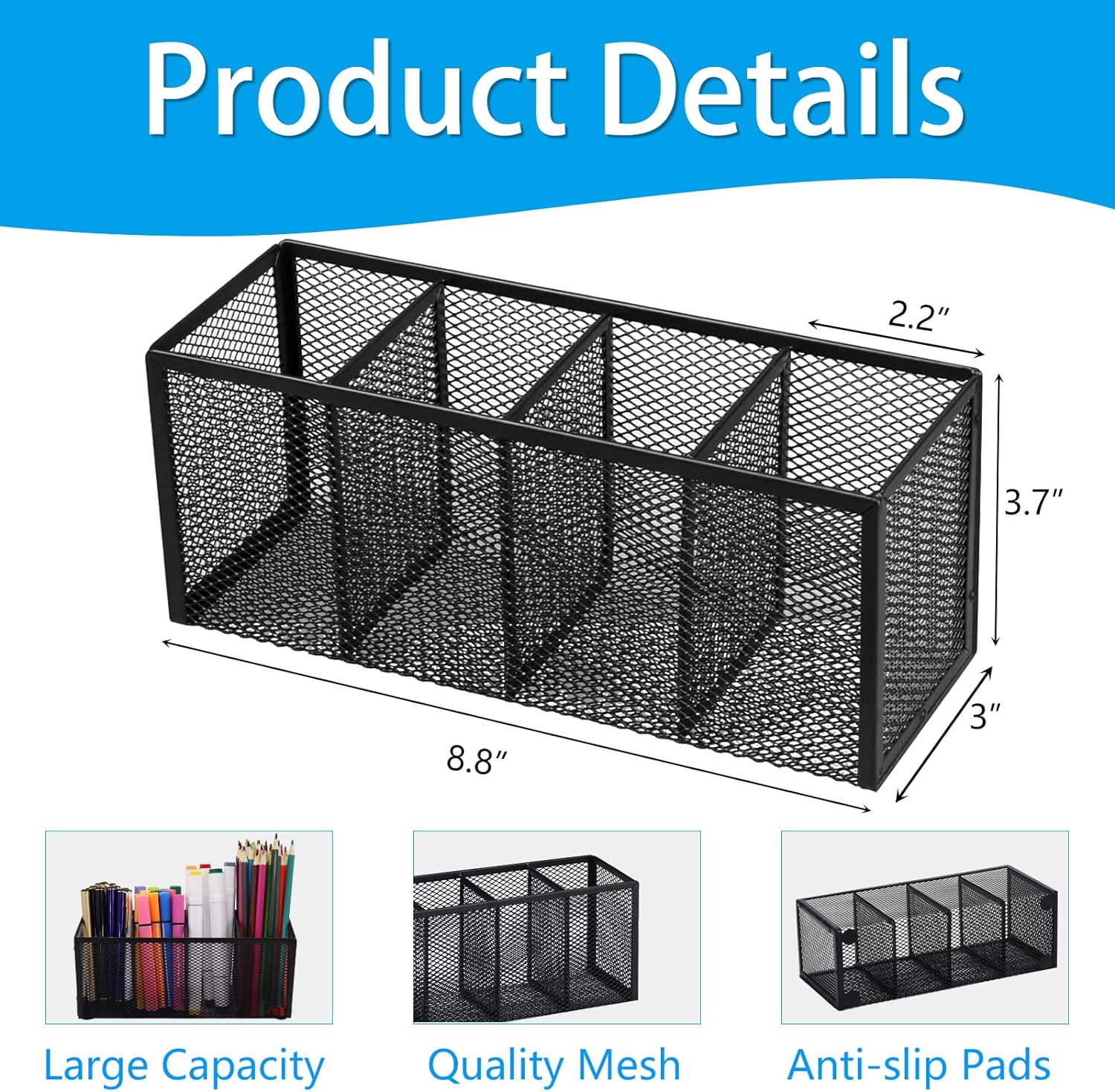 Black Mesh Pen Pencil Holder,Small Metal Desk Organizer