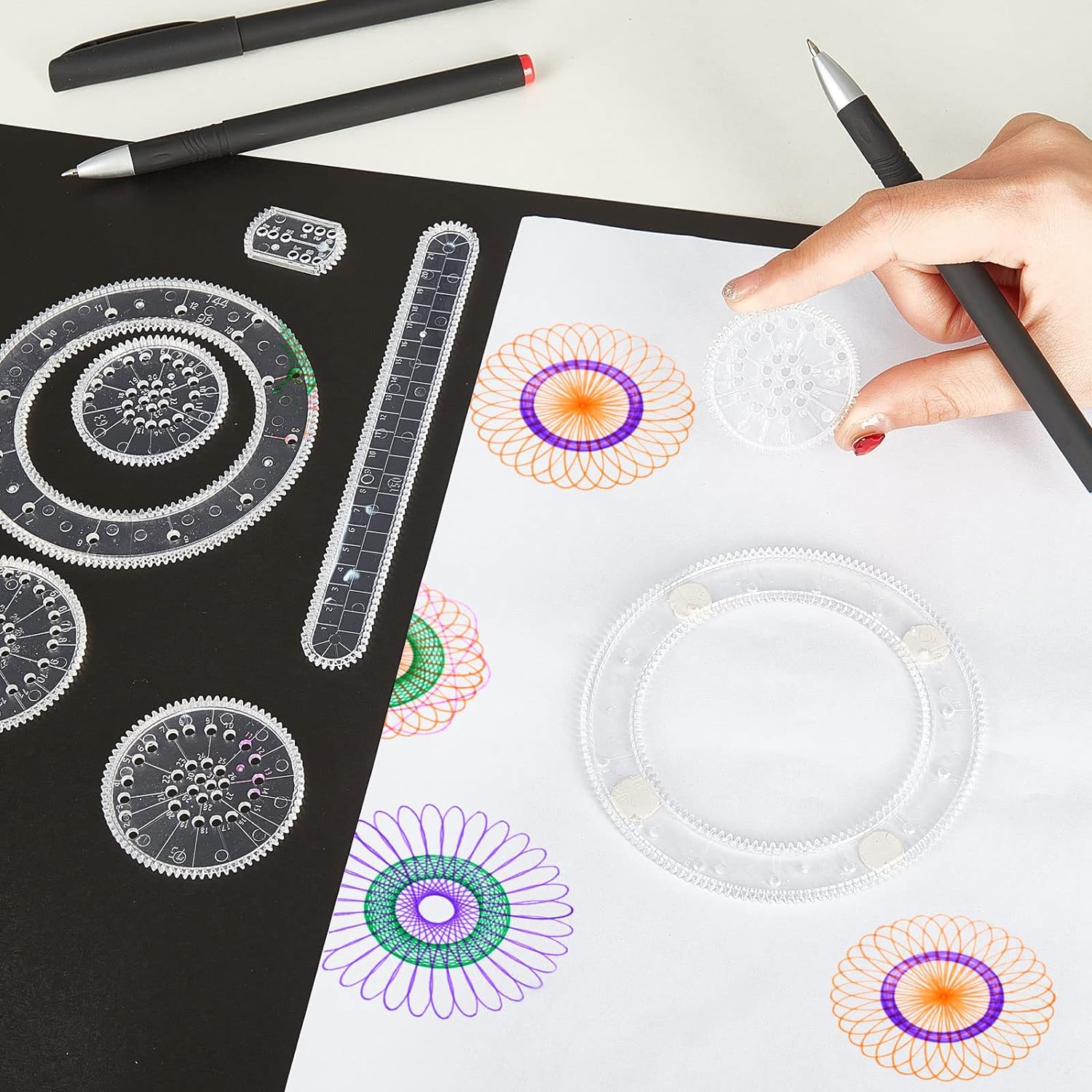 Spiral Art Gear Drawing Circle Template with Pen Paper Ruler