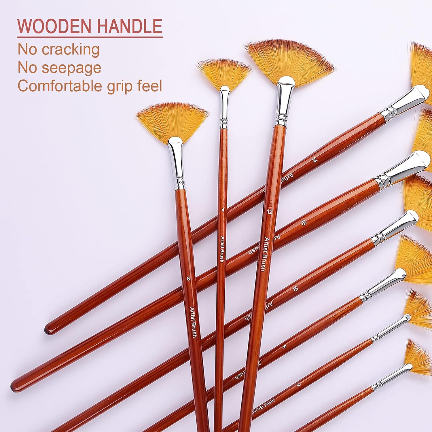 9Pcs Artist Acrylic Paint Brushes Set with Long Wood Handle