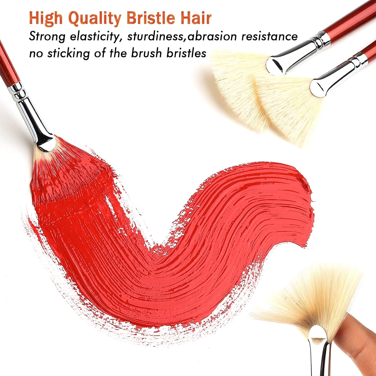 7Pcs Fan Artist Brushes with Hog Bristle Natural Hair Long Wood Handle