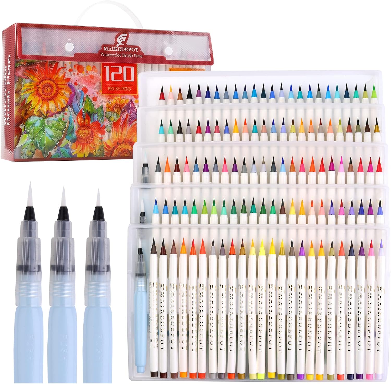 MAIKEDEPOT 120 Colors Watercolor Brush Pens with 3 Blending Brush