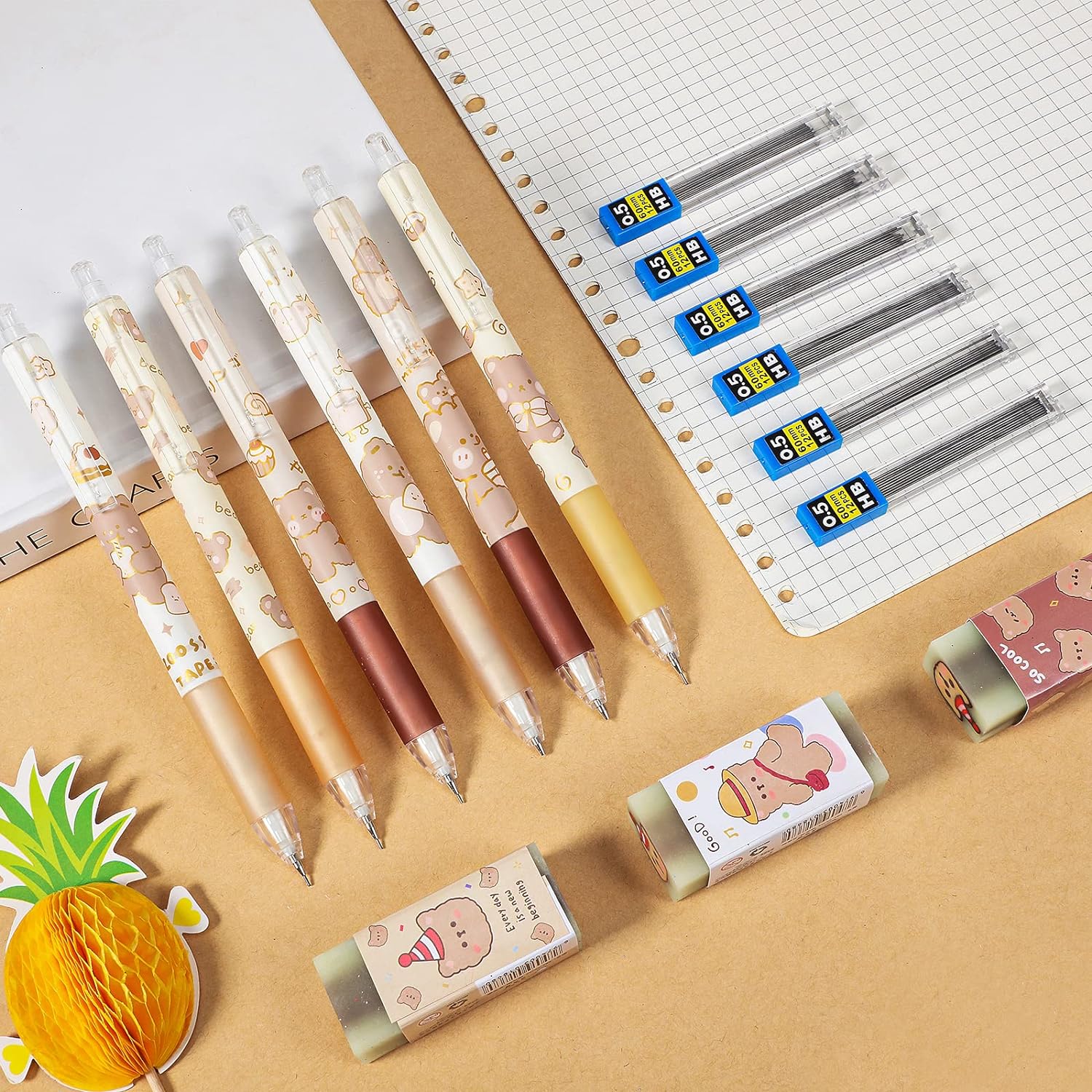 15pcs Bear Mechanical Pencils with 0.5mm Pencil Refills and Erasers