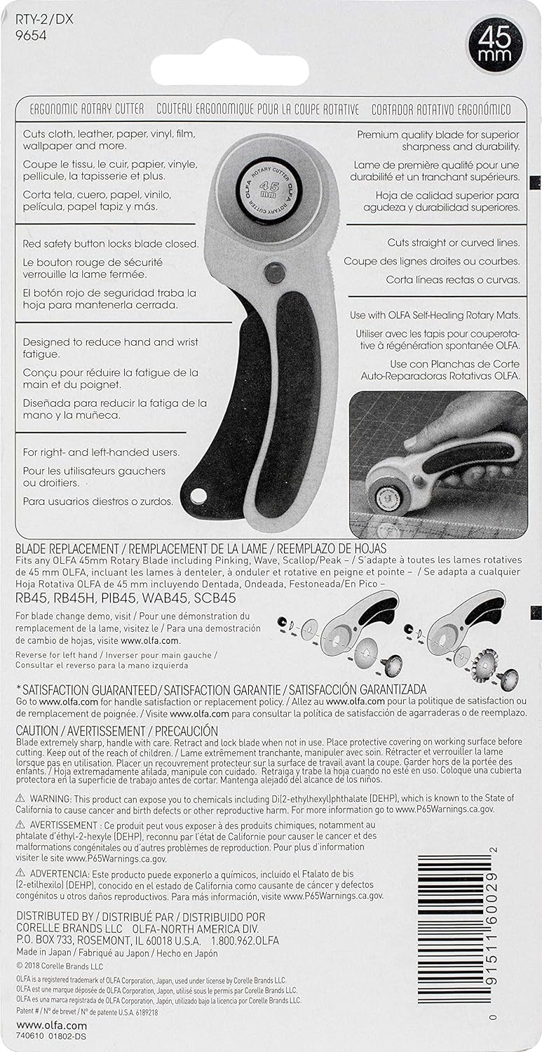 OLFA 45mm Ergonomic Rotary Fabric Cutter (RTY-2/DX)