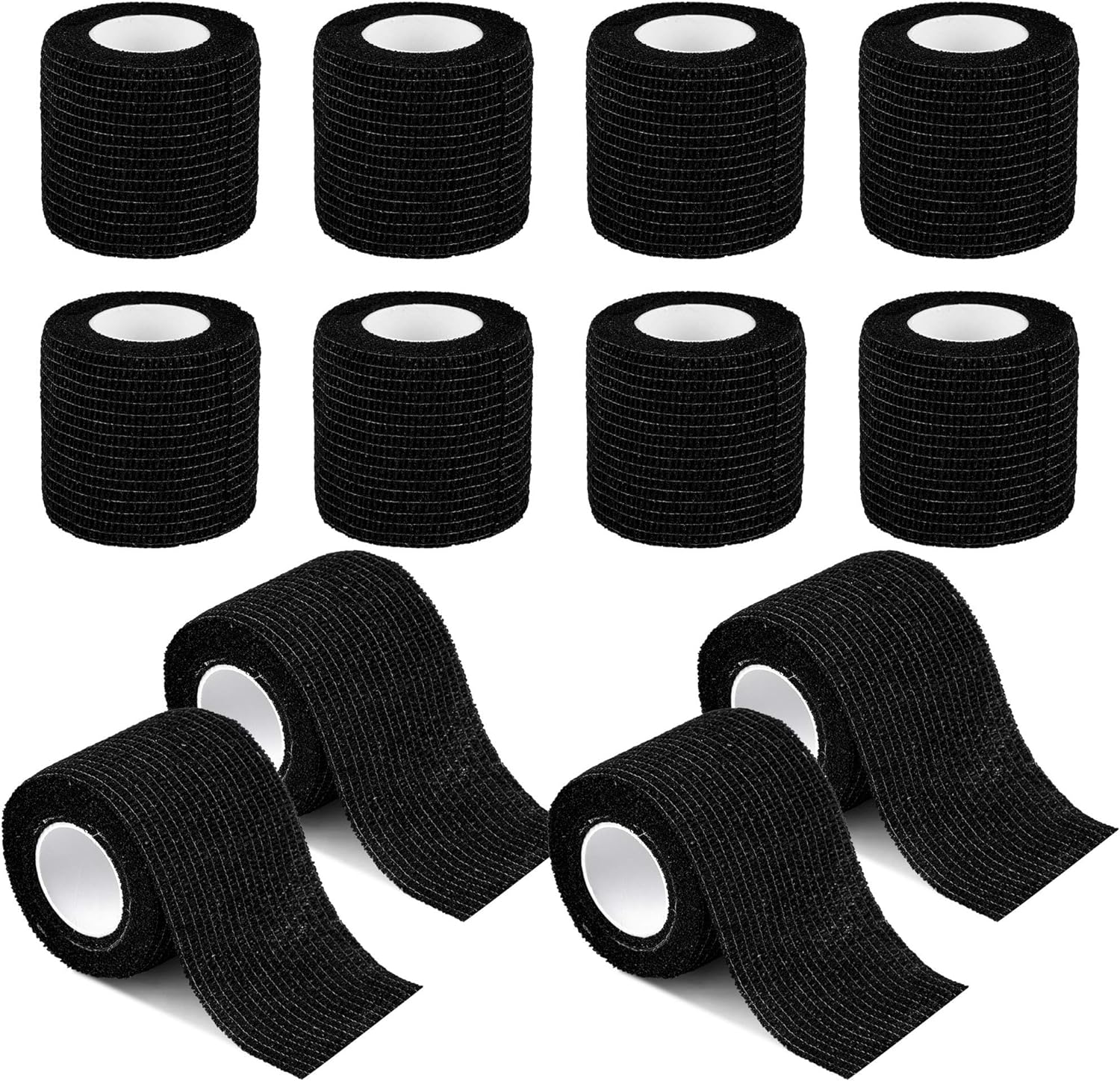 12 Pack Self Adherent Cohesive Wrap Bandages,2 Inches X 5 Yards,Black