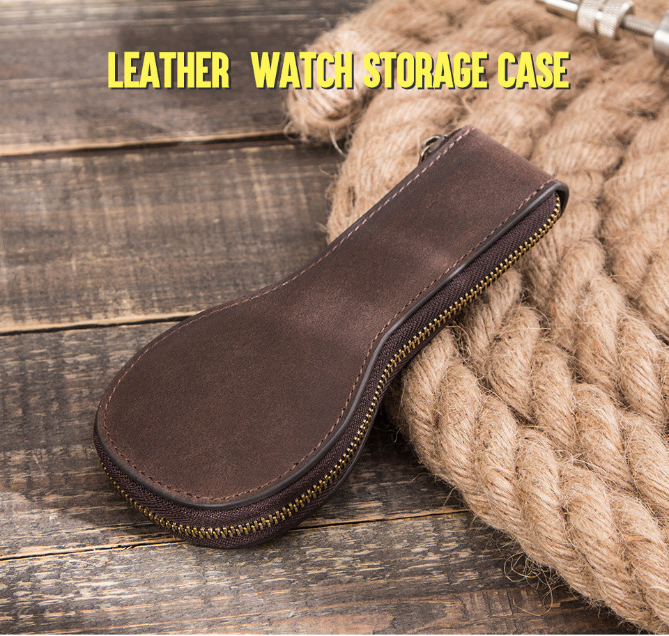 Leather Zippered Watch Case Single Travel Size