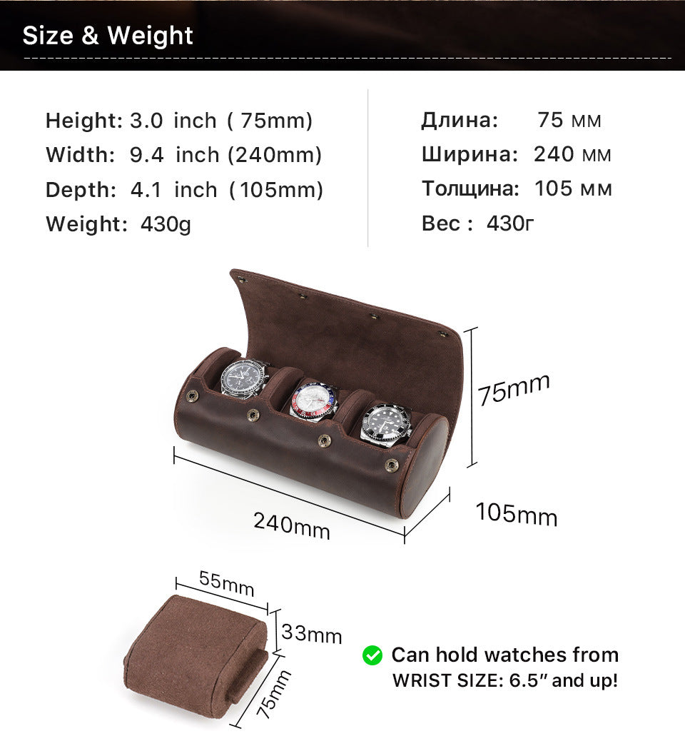 Leather Watch Roll Up Case 3 Slots Storage Box