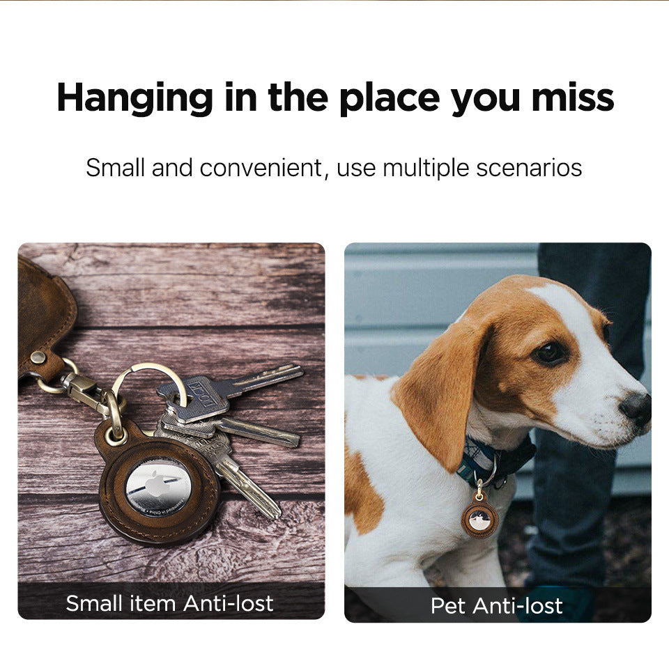 Leather Airtag Key Ring Protective Dog Collar Air Tag Case Holder