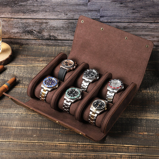 Leather Watch Roll Case 6 Slots Storage Box