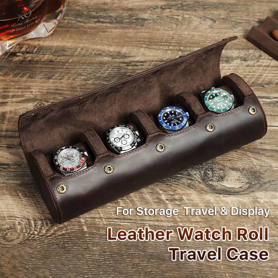 Leather Watch Roll Case 4 Slots Storage Box