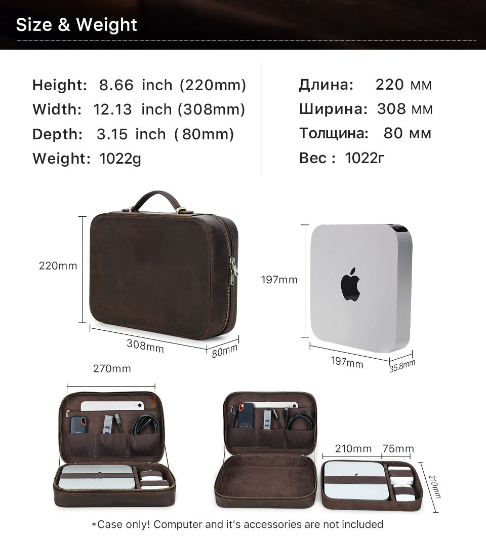 Leather Electronic Tech Accessories Storage Case for Apple Mac Mini