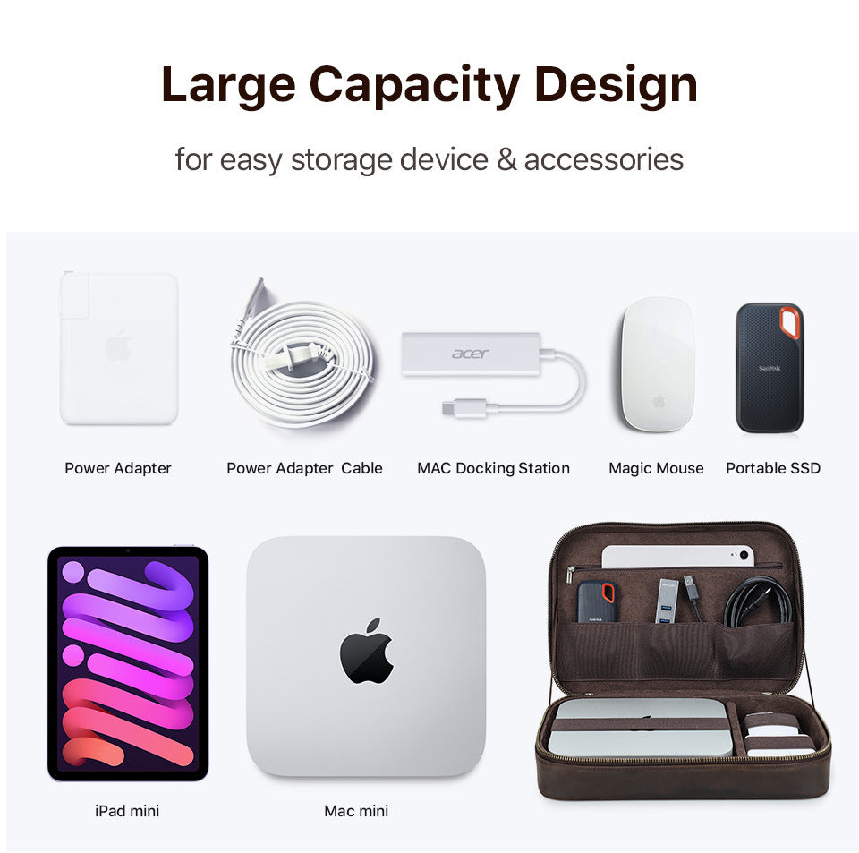 Leather Electronic Tech Accessories Storage Case for Apple Mac Mini