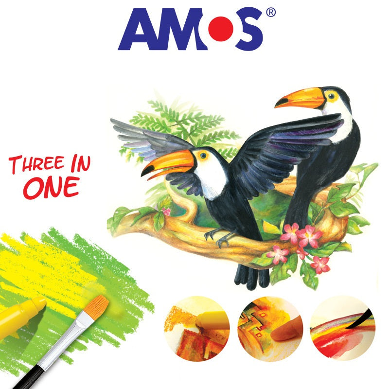 AMOS Silky Crayon Colorix 3in1 Crayon,Pastel,Watercolor Pen 12 Colors