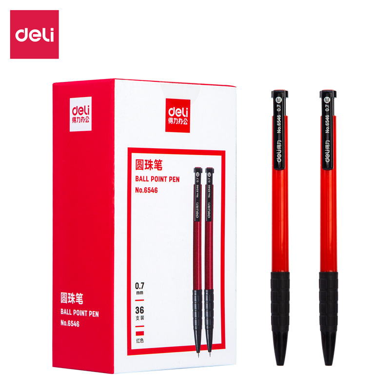 DELI Retractable Ballpoint Pens,Fine Point 0.7mm,Black/Red/Blue Ink,36 Pack
