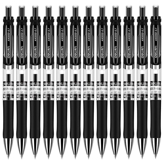 DELI S02 Retractable Gel Pen,Medium Point,0.7mm,Black Ink,12-Pack