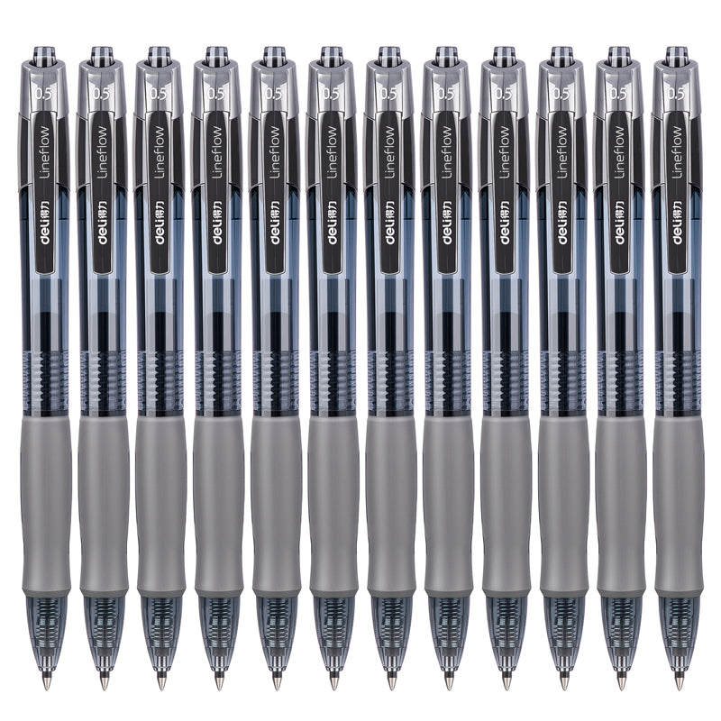 DELI S08 Gel Ink Pens,Extra Fine Point 0.5 mm,Pack of 12,Black Red Blue