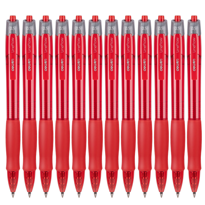 DELI S08 Gel Ink Pens,Extra Fine Point 0.5 mm,Pack of 12,Black Red Blue