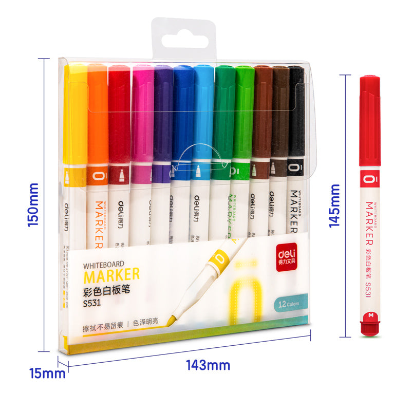 DELI Dry Erase Markers,12 Colors White Board Markers