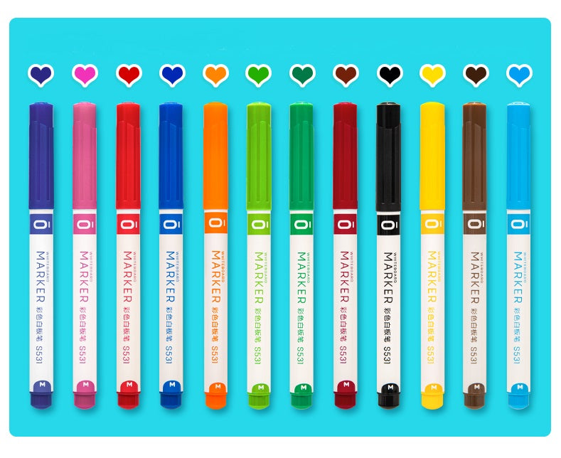 DELI Dry Erase Markers,12 Colors White Board Markers