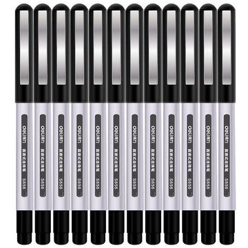 DELI S656 Rollerball Pens 12 Pack Black Red Blue Liquid Ink 0.5mm Fine Point