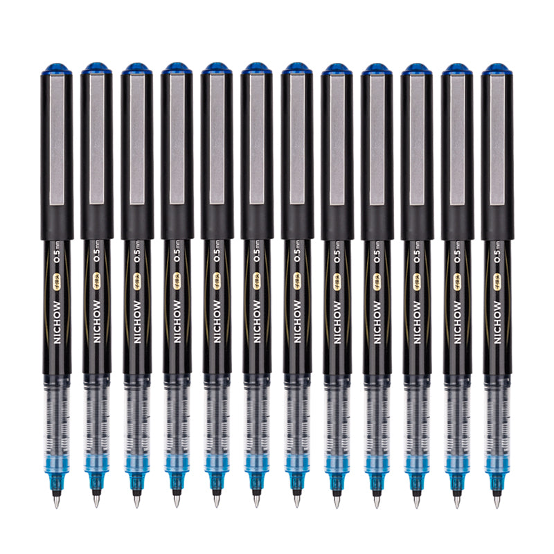 DELI Black Blue Red Liquid Ink Rollerball Pens 0.5mm Needle Tip 12 Pack