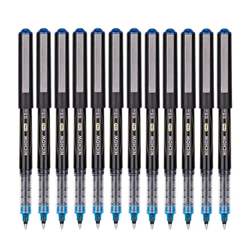 DELI Black Blue Red Liquid Ink Rollerball Pens 0.5mm Needle Tip 12 Pack