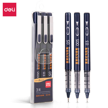 DELI Black Liquid Ink Fineliner Hook Pen for Writing Drawing Journaling 3 Pack