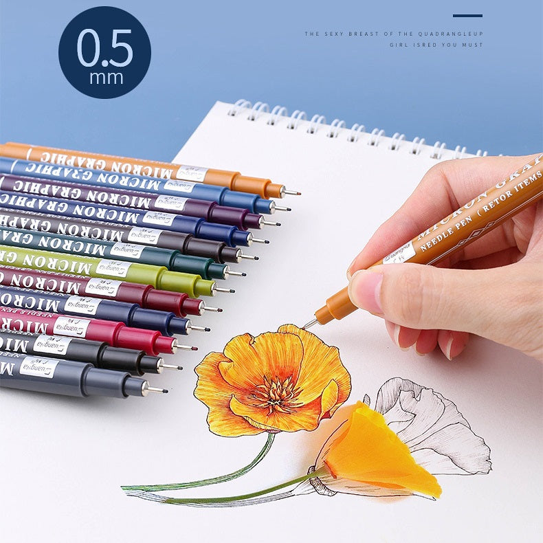 Guangna 12 Retro Color 0.5 Micron Graphic Needle Pen Set