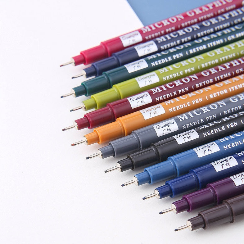 Guangna 12 Retro Color 0.5 Micron Graphic Needle Pen Set