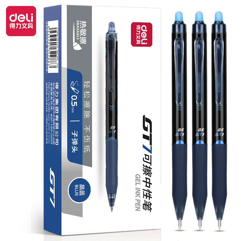 DELI Erasable Retractable Gel Pens,Fine Point,Black Ink,12-Pack