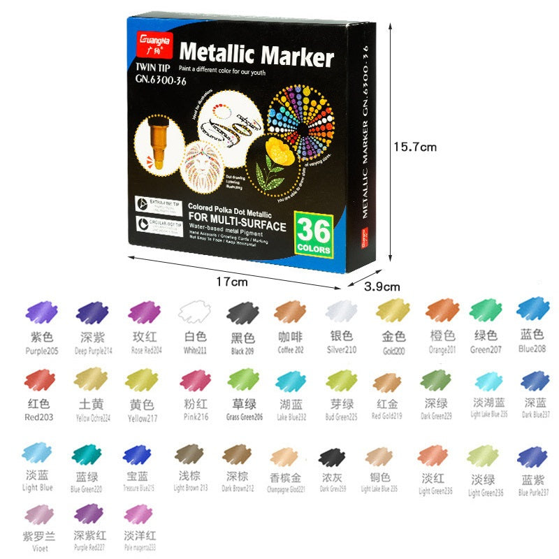 Guangna 36 Colors Metallic Paint Twin Marker Pens with Dot and Fine Tip