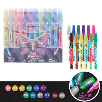 Guangna Neon Gel Pen Glitter Double Color Metallic Marker-12 Colors