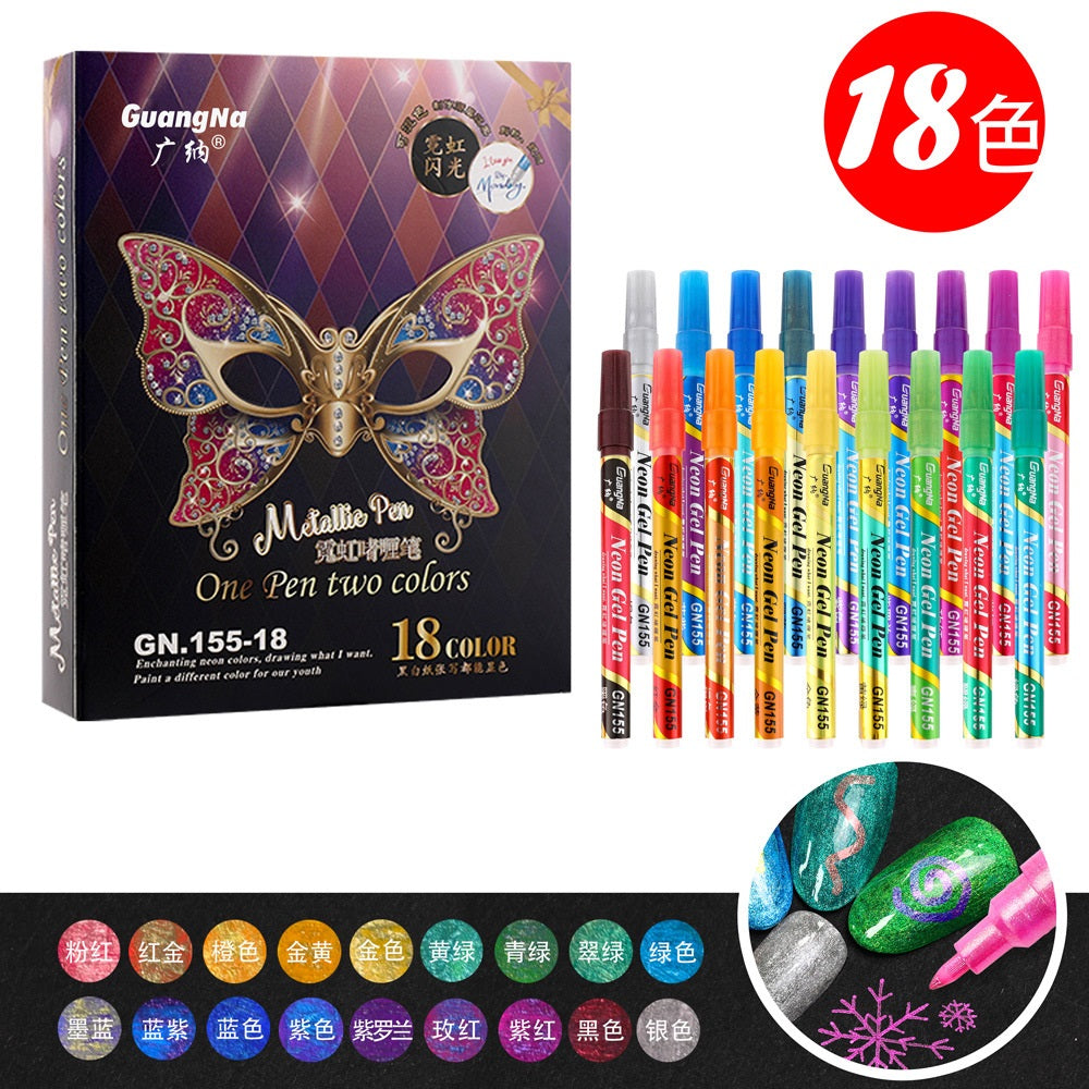 Guangna Neon Gel Pen Glitter Double Color Metallic Marker-18 Colors