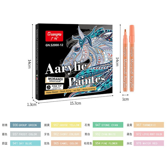 Guangna Morandi Acrylic Paint Pens Fine Tip (1-2mm) 12 Colors