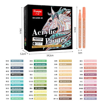 Guangna Morandi Acrylic Paint Pens Fine Tip (1-2mm) 48 Colors