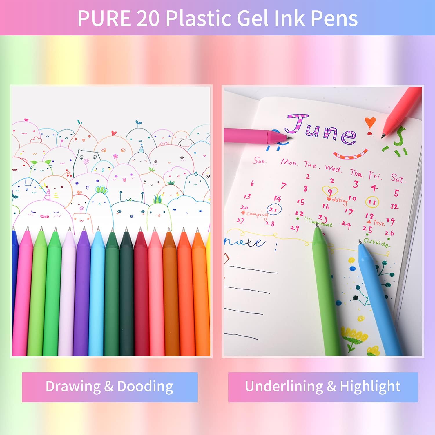 KACO Retractable Gel Pens, 20 Assorted Colors