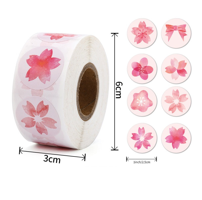 1500pcs Pink Sakura Stickers Round 1 inch
