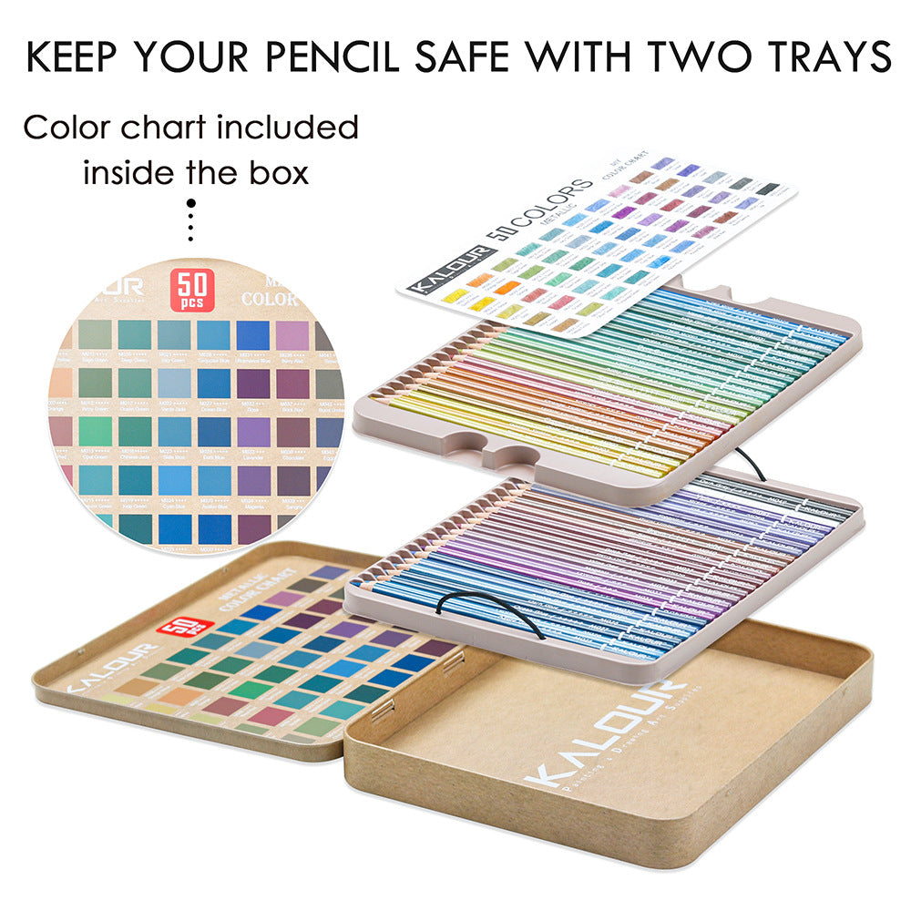 KALOUR 50 Metallic Colored Pencils for Adult Coloring Drawing