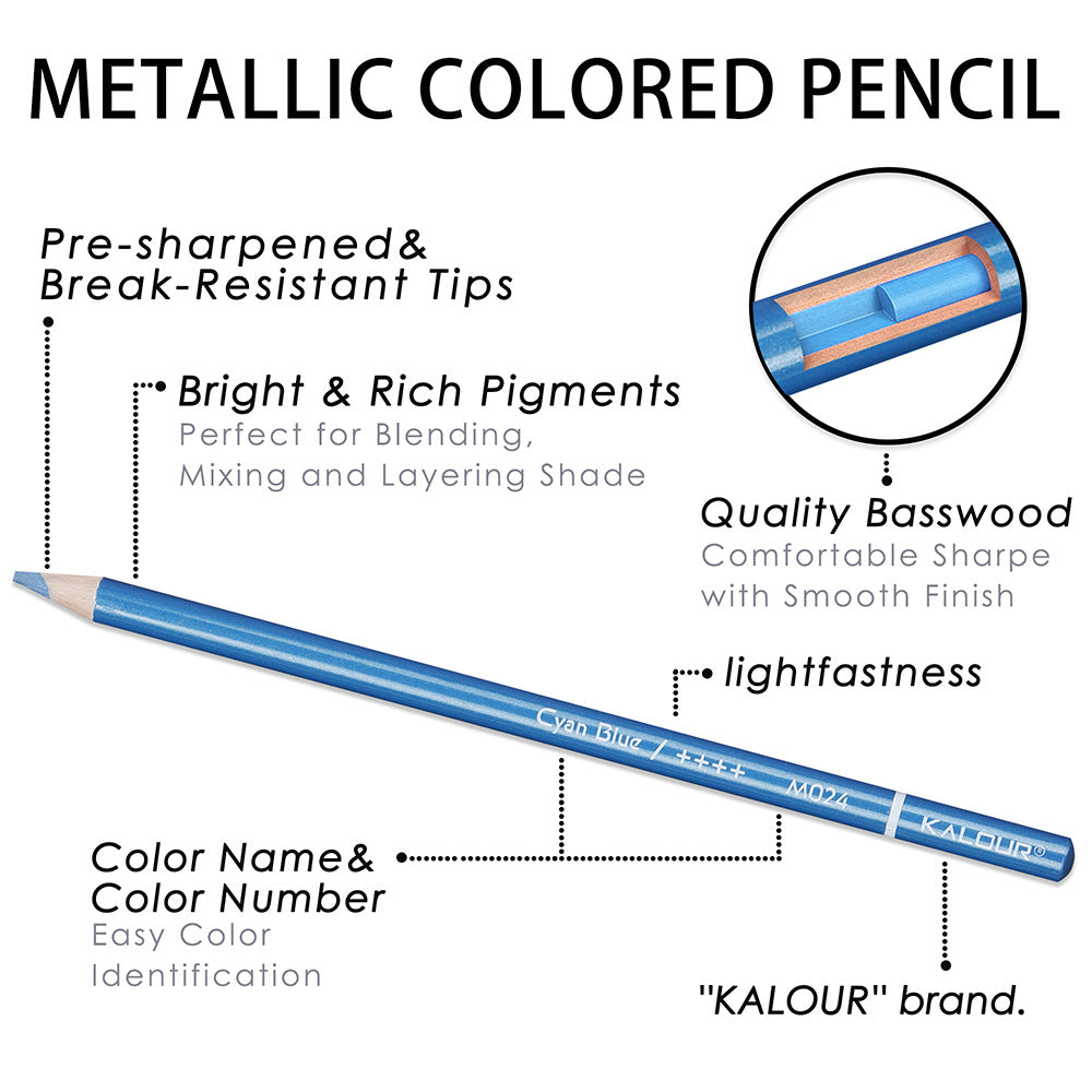 KALOUR 50 Metallic Colored Pencils for Adult Coloring Drawing