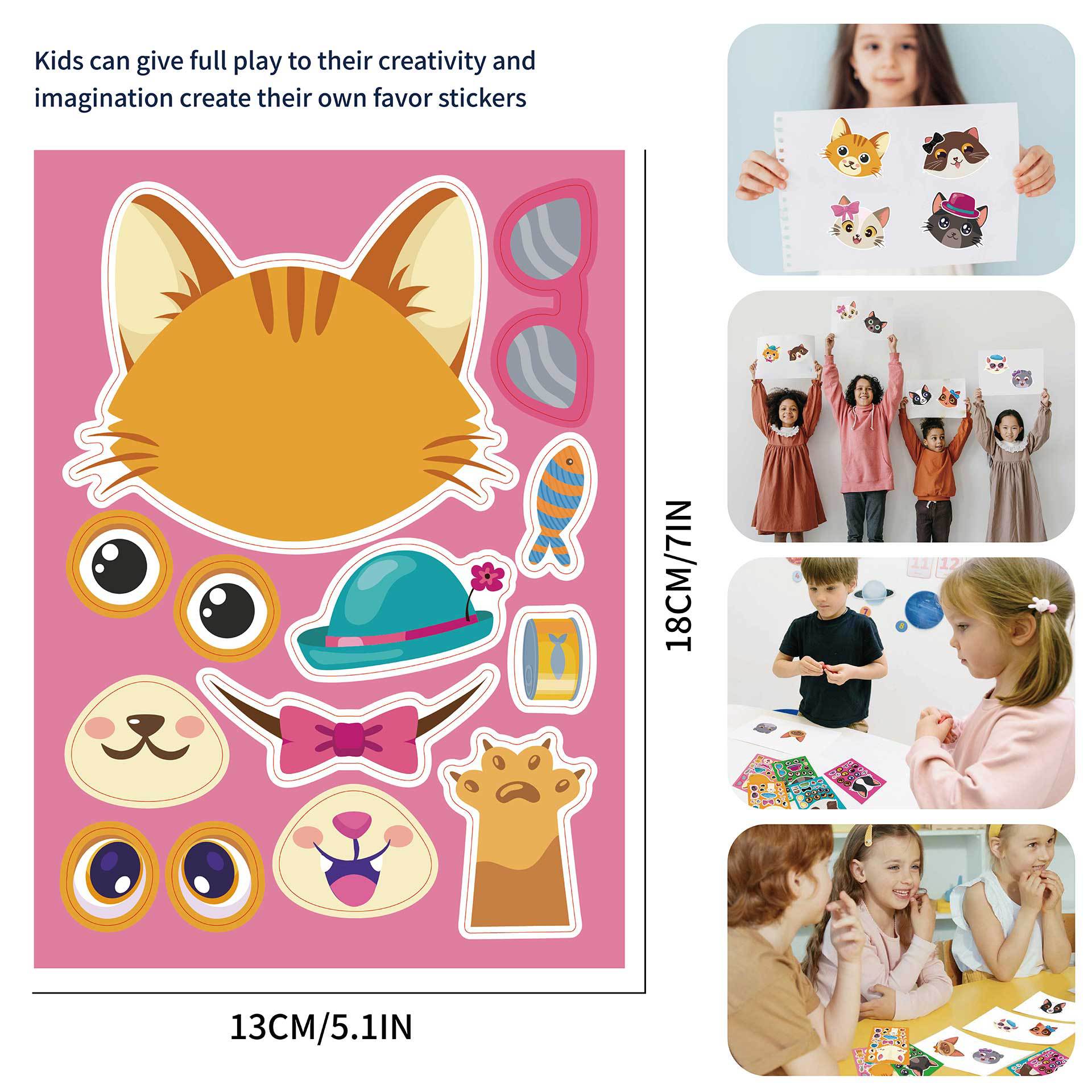 36 Sheets Cartoon Cats Make Your Own Stickers for Kids