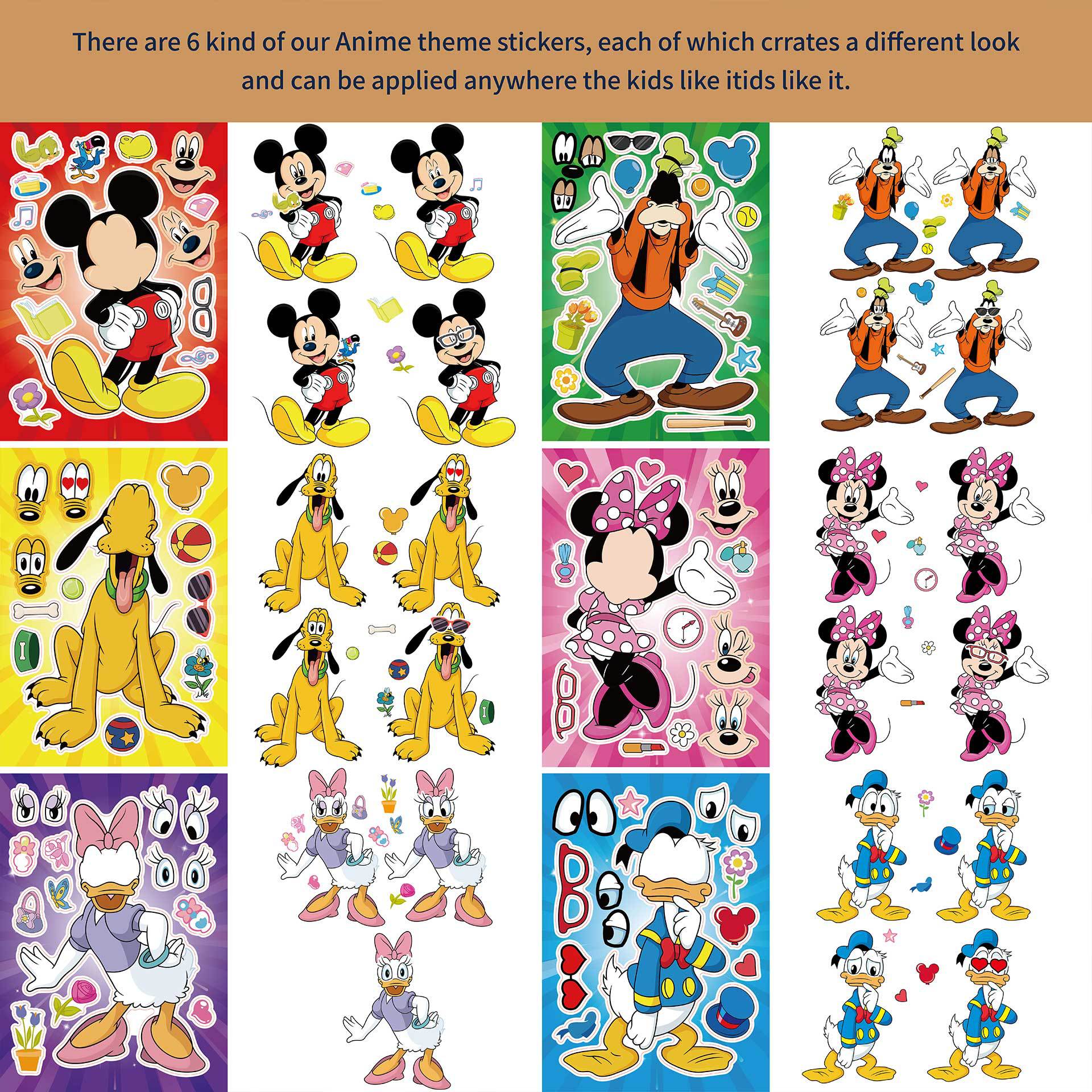 24 Sheets Mickey Mouse Make a Face DIY Stickers for Kids