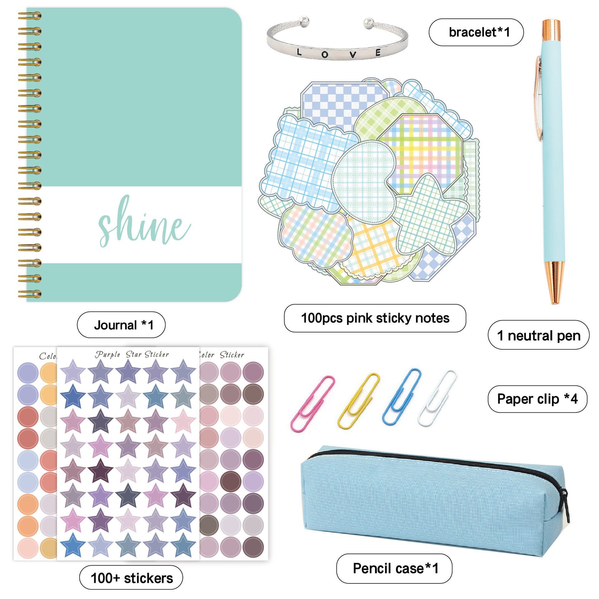 7pcs Shine Diary Notebook Pen Sticker Gift Set for Kids