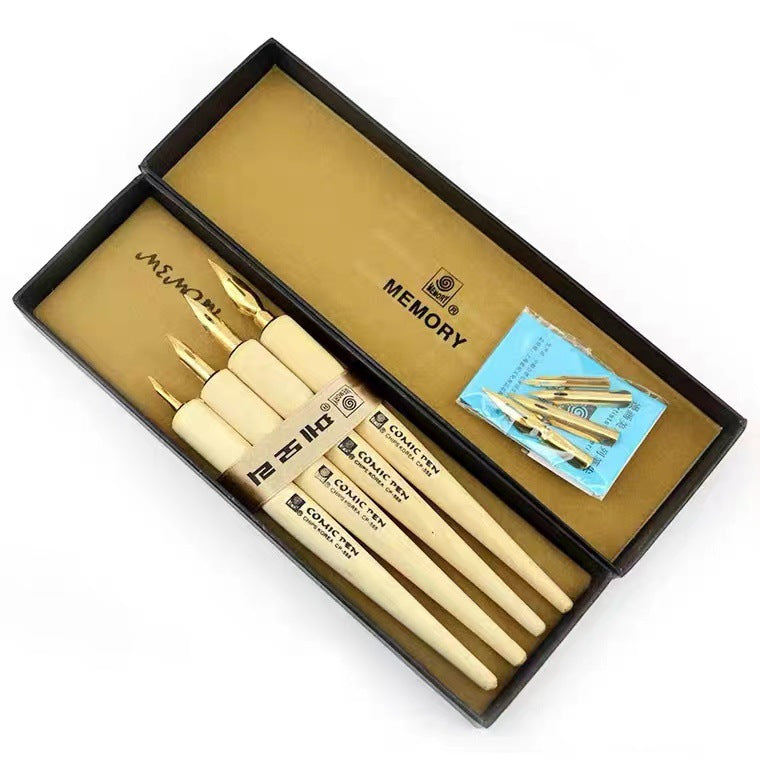 MEMORY 4 Wooden Comic Dip Pen Set