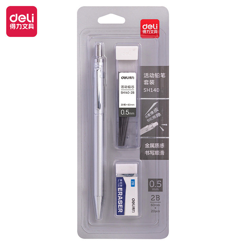 DELI SH140 0.5mm Mechanical Pencils Lead Refill Eraser Set 3 Pack