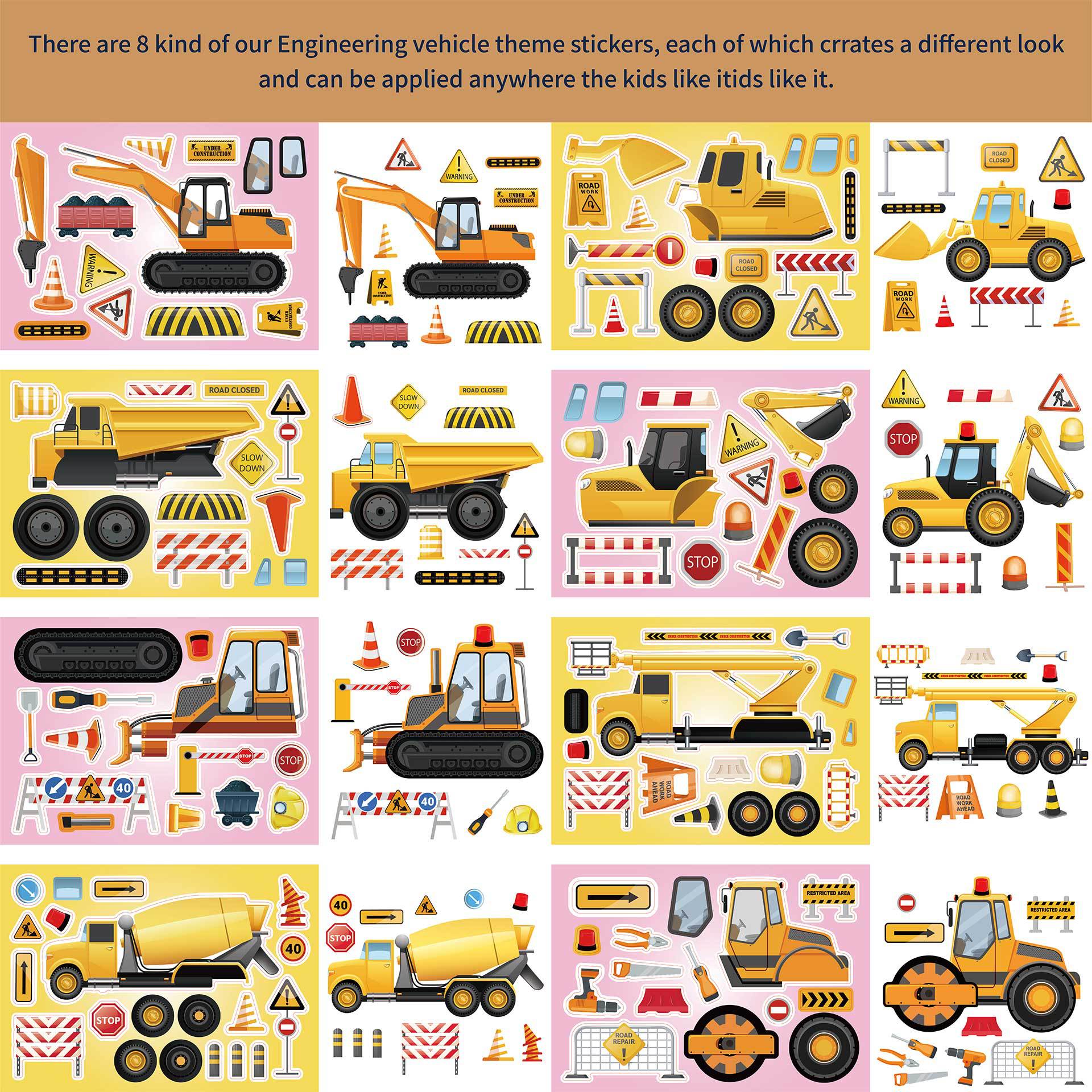 32 Sheets Engineering Vehicles Make Your Own Stickers for Kids